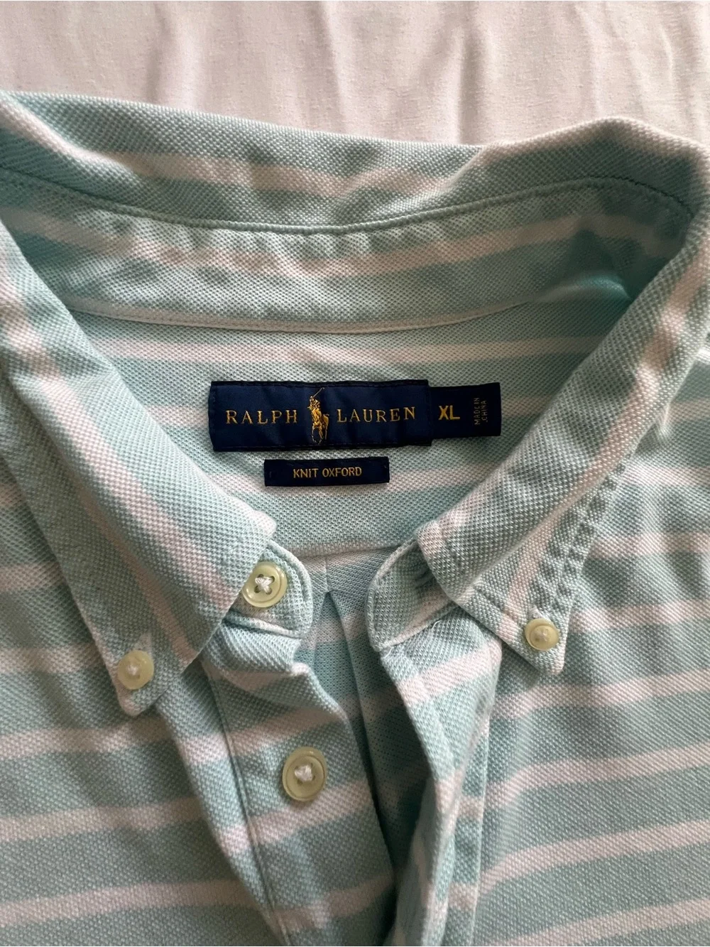 Ralph Lauren Men’s Mint Green and White Striped Polo